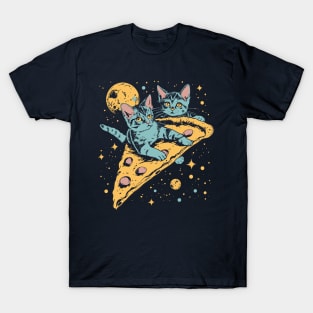 Retro futuristic cats on pizzas in space T-Shirt